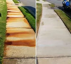 Before and after rust stain removal on siding